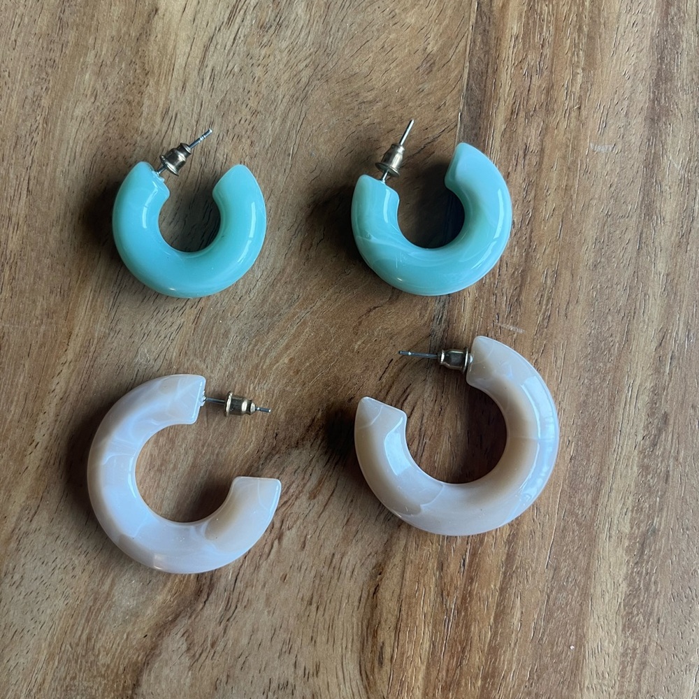 Acetate green and cream Hoop Earrings